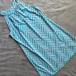 Jude Connally Lisa Sleeveless Halter Dress Blocks Teal Blue White Print Large
